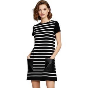 Zara Zebra Stripe Knit Dress – Size Medium – Vegan Leather Pocket Detail